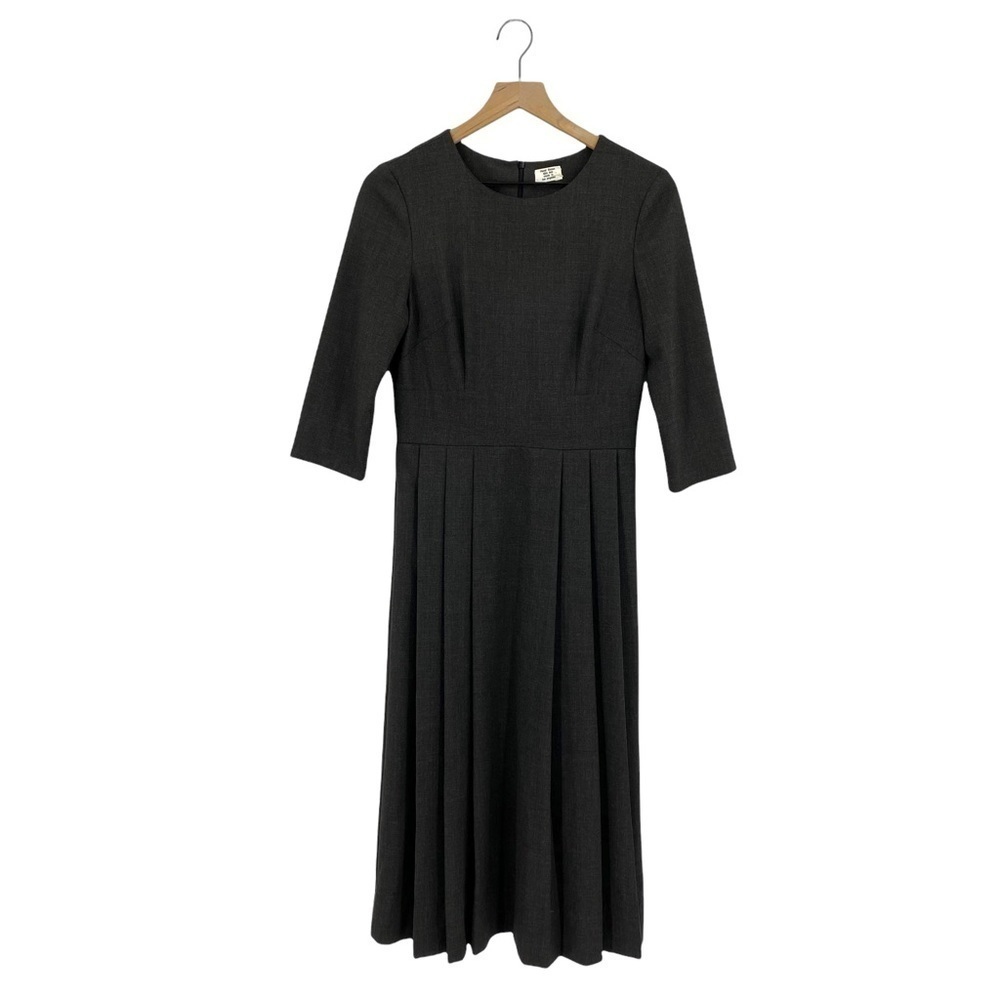 Hazel Brown Collection 100% Wool Midi Pleated Dress Gray Size 2 (Extra Small)